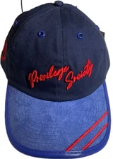 Privilege Society Cotton Leather & Suede Dad Hat Strap Back Blue / Red
