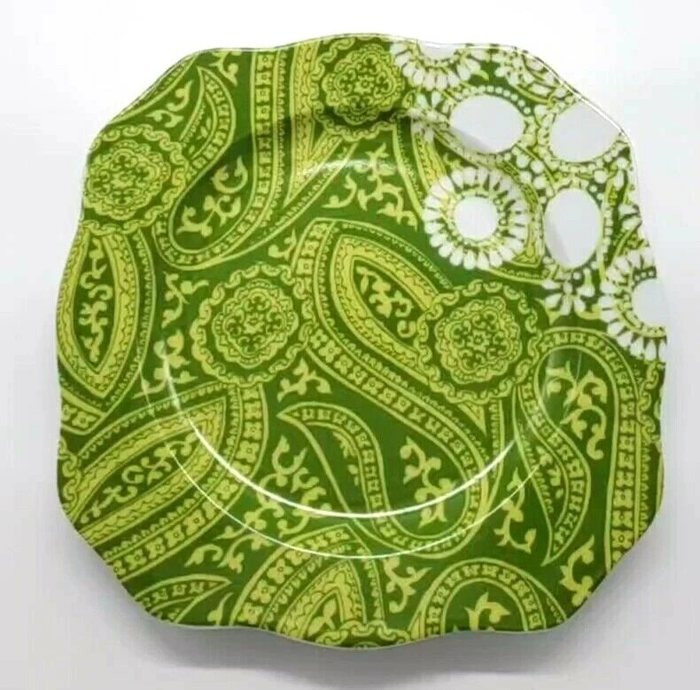 JUEGO DE 4 Platos de Ensalada Cuadrados Estampados Rosanna 8" Verde Paisley Rosa Floral Azul Rollo Foto 4 de 4