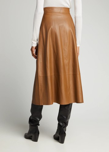VINCE BELTED LAMB LEATHER WRAP MIDI SKIRT-TAN LEATHER-SIZE:12-BRAND NEW W/ TAGS - Picture 4 of 11