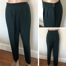 vtg 80s 100 Wool Pleated Pants Sz 12 High Waist Forest Green Lined Pockets
