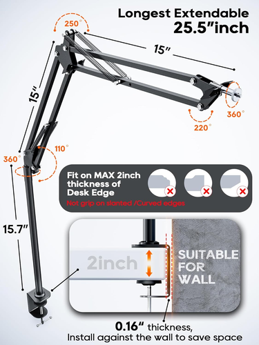 Overhead Camera Mount, 5Lb Horizontal Load-Bearing, 360° Adjustable Camera Stand - Picture 5 of 8