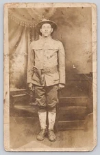 WWI Soldier Black African American Pistol Belt Photograph Postcard RPPC B2-29