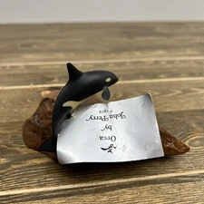 John Perry Orca Killer Whale Art Sculpture on Burl Wood Base Marine Collectible