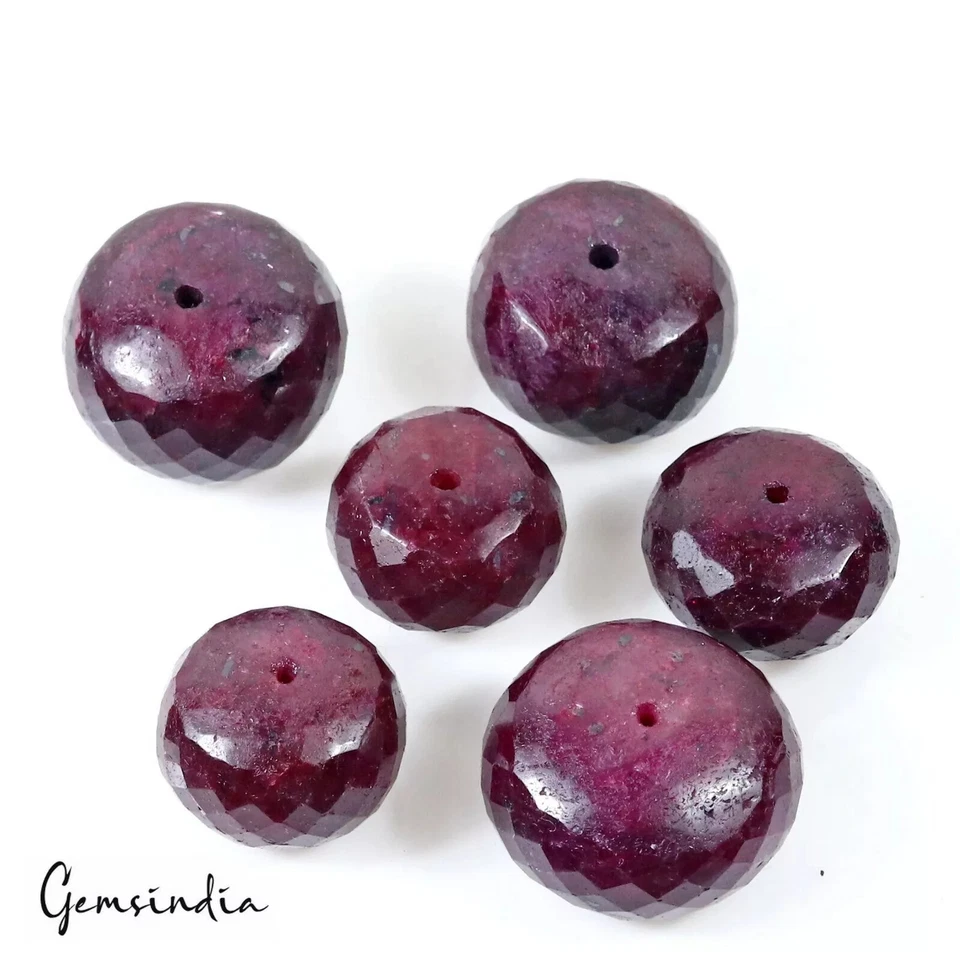 6 Huge Pcs Natural Red Ruby Round Checker Loose Drilled Gemstone Beads ~1320 Ct - Image 4 of 4