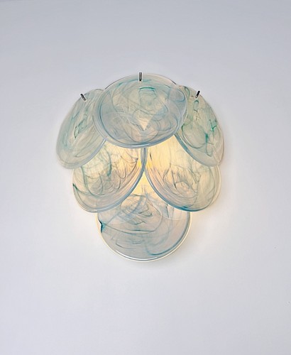 Pair of glass wall sconces - 6 alabaster blue disks - Picture 10 of 13