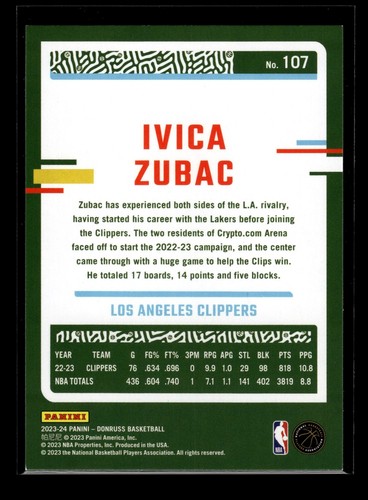 2023-24 Panini Donruss #107 Ivica Zubac (NM+)(BSK) - Picture 2 of 2