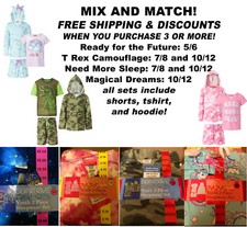 Saint Eve Kids 3pc Pajama Sets Hoodie Camouflage, T Rex, Unicorn 5-6, 7-8, 10-12