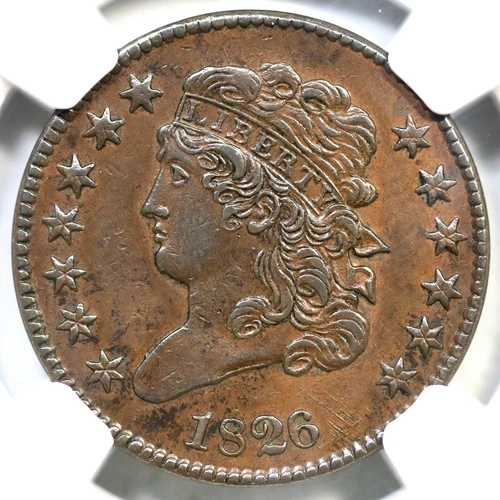 1826 C-1 R-1 NGC AU 55 Classic Head Half Cent Coin 1/2c