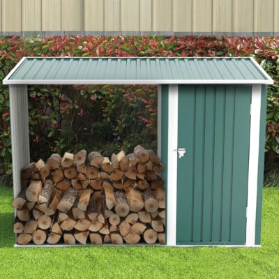 HOMEGARDENHARMONY Garden Sheds Tool Firewood Log Storage Woodstore Galvanized Metal Shed Cabinet