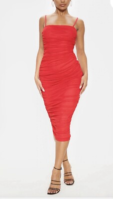 knee length dresses for ladies Mattea Slinky and Mesh Mini Dress with Scarf / Red | Meshki