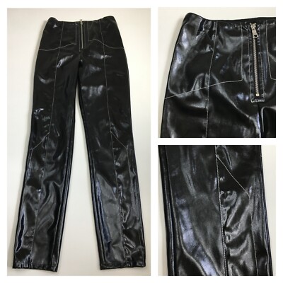 I AM GIA Black Patent Shiny Leather Exposed Zip High Rise Pant Womens sz Small