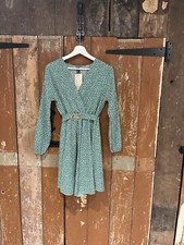 New Collection Midi Wrap Dress Green Mix Ditsy Floral Print V-Neck Belted New