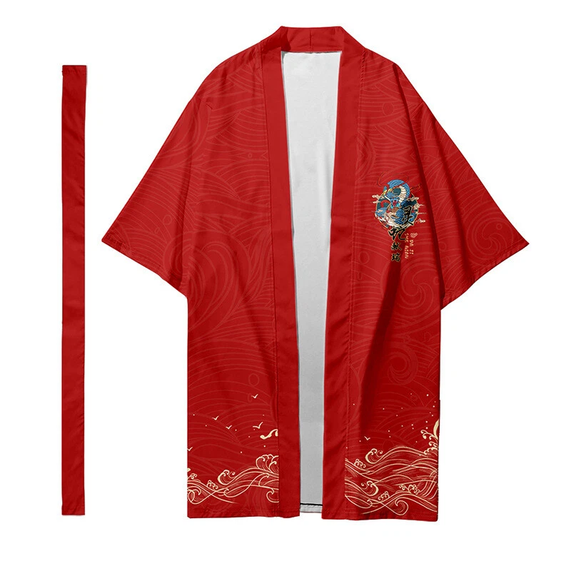 Herren Japanisch Schlange Muster Kimono Mantel Lange Strickjacke Yukata Outwear - Bild 3 von 4