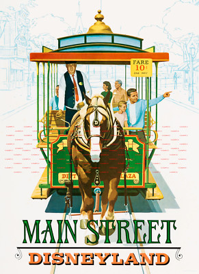 1958 Disneyland Main Street HorseDrawn Trolley Poster 11 x 15.5