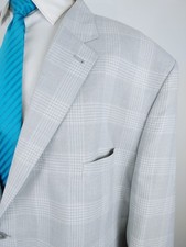 Oak Hill Mens 5XL Big Tall Light Gray Plaid Poly Viscose Blazer Sport Coat 62R