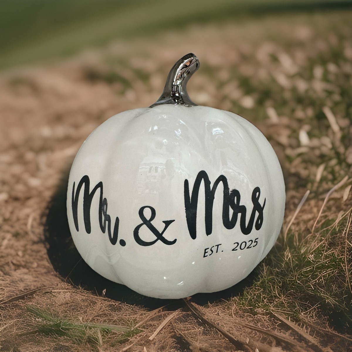 marrrnさま Martha Stewart Mr & Mrs Est 2025 Ceramic Pumpkin Silver Stem
