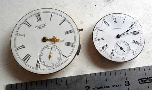 2 Antique Waltham Seaside & Riverside Pocket Watch Movements & Dials 4 Parts