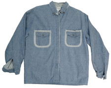 Vintage Women's C.G. Designs Denim Shirt M Medium Long Sleeve Cotton Blue Garden