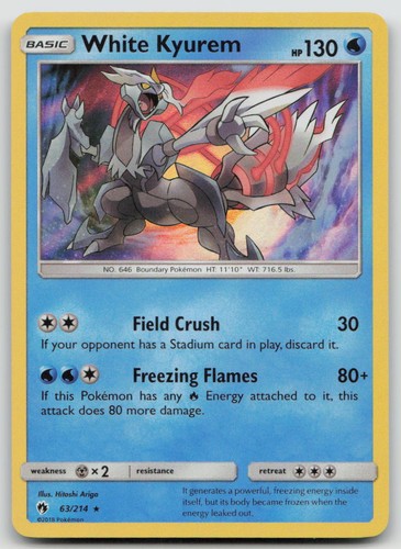 White Kyurem 63/214 Holo Rare Lost Thunder Pokemon NM
