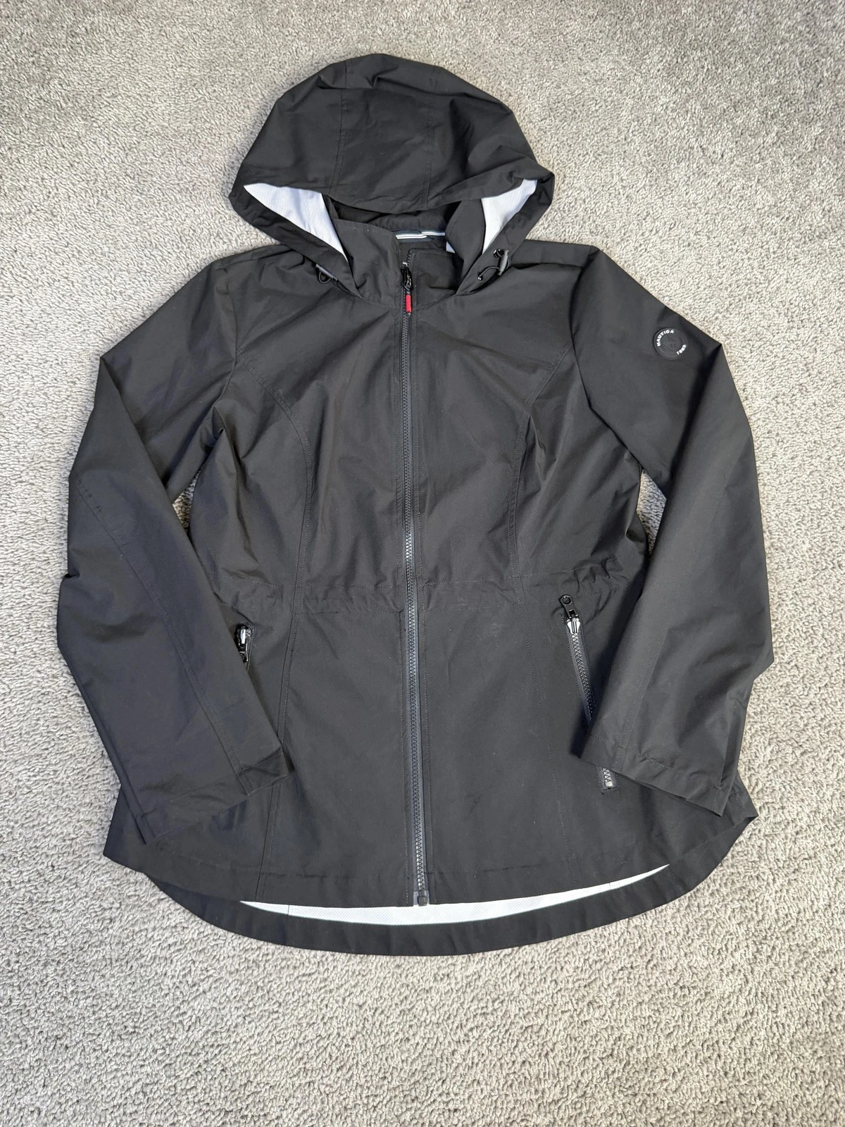 Nautica Jacket Mens M Black Rain Coat Hooded Lightweight Water Resistant