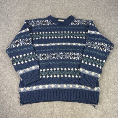 Blarney Woollen Mills Pullover Herren Large Blau Fair Isle Grobstrick Pulli Wolle