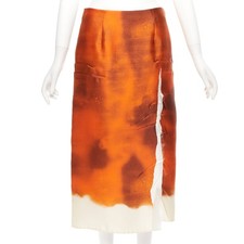 PRADA 2023 Runway orange watercolor satin creased paper slit dress IT38 XS