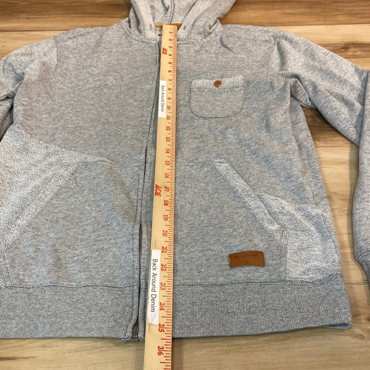 Billabong Hoodie Mens Small Gray Full Zip Hooded Sweatshirt Casual