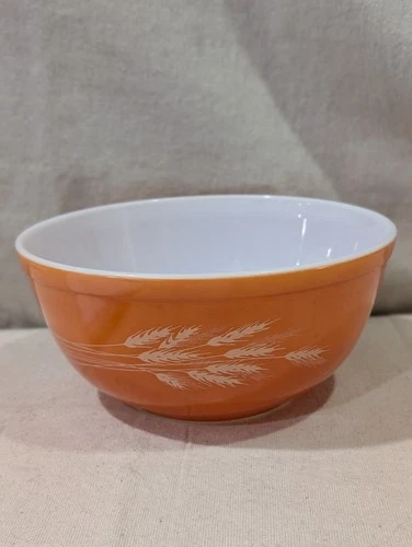 Vintage Pyrex #403 Orange Autumn Harvest Wheat Mixing Bowl 2.5 Qt Retro Country
