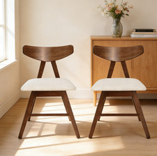 Set of 2 Light Beige Fabric Dining Chairs, Modern Solid Wood Kitchen Side Chairs