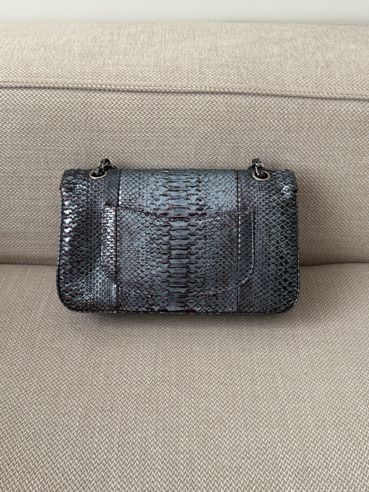 CHANEL Iridescent Blue Multicolor Python Classic … - image 7