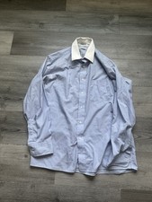 Vintage Christian Dior Blue Striped White Collar Dress Shirt 16 32-33 USA