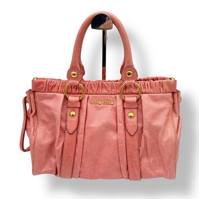 MIU MIU Vitello Lux Leather Handbag Pink Tote Bag w/ Dust Bag Card MIU MIU Vitello Lux Leather Handbag Pink Tote Bag w/ Dust Bag Card