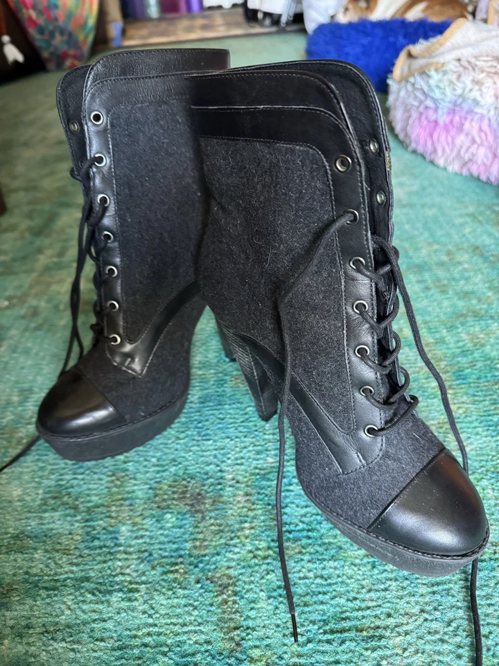 Botines con cordones victorianos góticos tacón plataforma negro Pour La Victoire talla 7,5 Foto 4 de 4