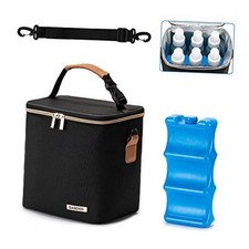 Breastmilk Cooler Bag with Ice Pack Fits 6 Baby Bottles Up to 9 Ounce Black