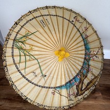 vintage antique Asian rice paper and bamboo parasol umbrella cherry blossom