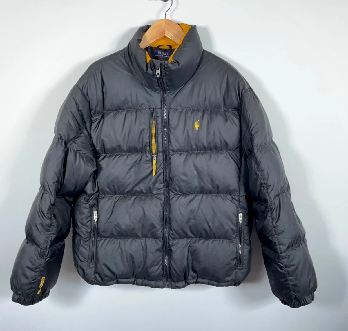 Polo Ralph Lauren Down Puffer Jacket Men's 2XL Black Yellow RL 250