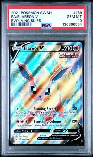 2021 POKEMON SWORD & SHIELD EVOLVING SKIES #169 FULL ART FLAREON V PSA 10