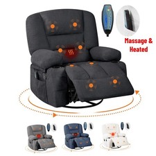 Oversized 360 Swivel Wide Recliner Chair-Heat Massage Rocker Chair Cup Holder
