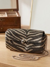 Vintage Zebra Metal Mesh Clutch Purse Black Gold Silver Flap Chain Evening Bag