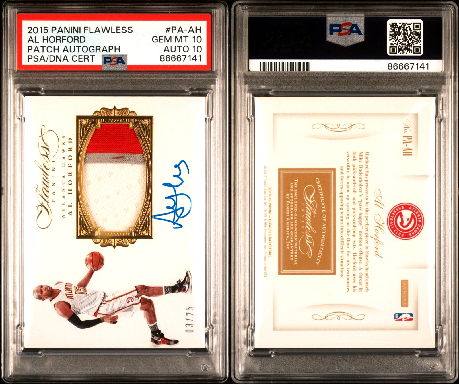 AL HORFORD 2015-16 Panini Flawless Game-Worn Patch Autograph 03/25 PSA 10 Gem view 3