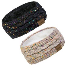 2 Pack Headbands For Women Winter Warm Cable Knit Ear Warmer Thick Head Wrap