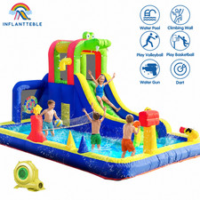 Inflatable Water Slides Bounce House Ball Game Gun Large Splash Pool for Kids