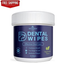NOVEHA Pets Dental Finger Wipes 50pcs Mint for Dogs  Cats Oral Care