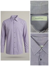 ERMENEGILDO ZEGNA Purple White Micro Check Dress Shirt Men  s XL Made in Italy