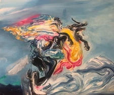 Original Hand-Painted Oil Painting – Large Abstract Dragon Wall Art