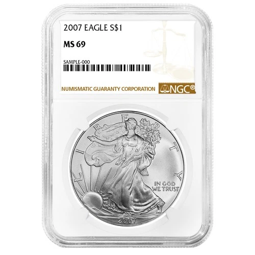 2007 $1 1-oz American Silver Eagle NGC MS69 Brown Label