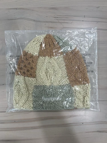 Bonnet tricot Supreme Block tricoté main poly marron bronzé SS25 OS NEUF