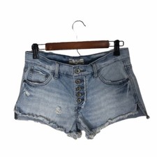 Free People Raw Frayed Hem Exposed Button Fly Denim Shorts Size 24 - Runs Big