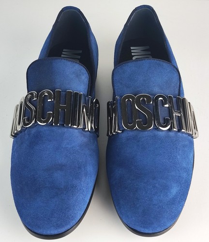 Mocasines MOSCHINO con logotipo mocasines hombre diseñador cuero zapatos azul talla 42 NUEVO - Imagen 5 de 19