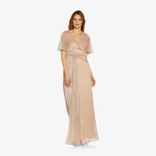 NWT Adrianna Papell Metallic Mesh Draped Gown Size US 4 Rose Gold Dress